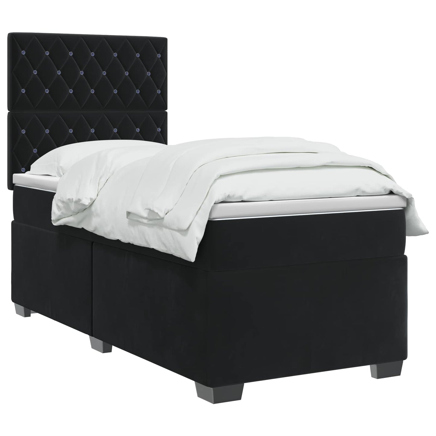 Boxmadras med topmadras med hovedgærde Sort 90 x 190 cm Fløjl
