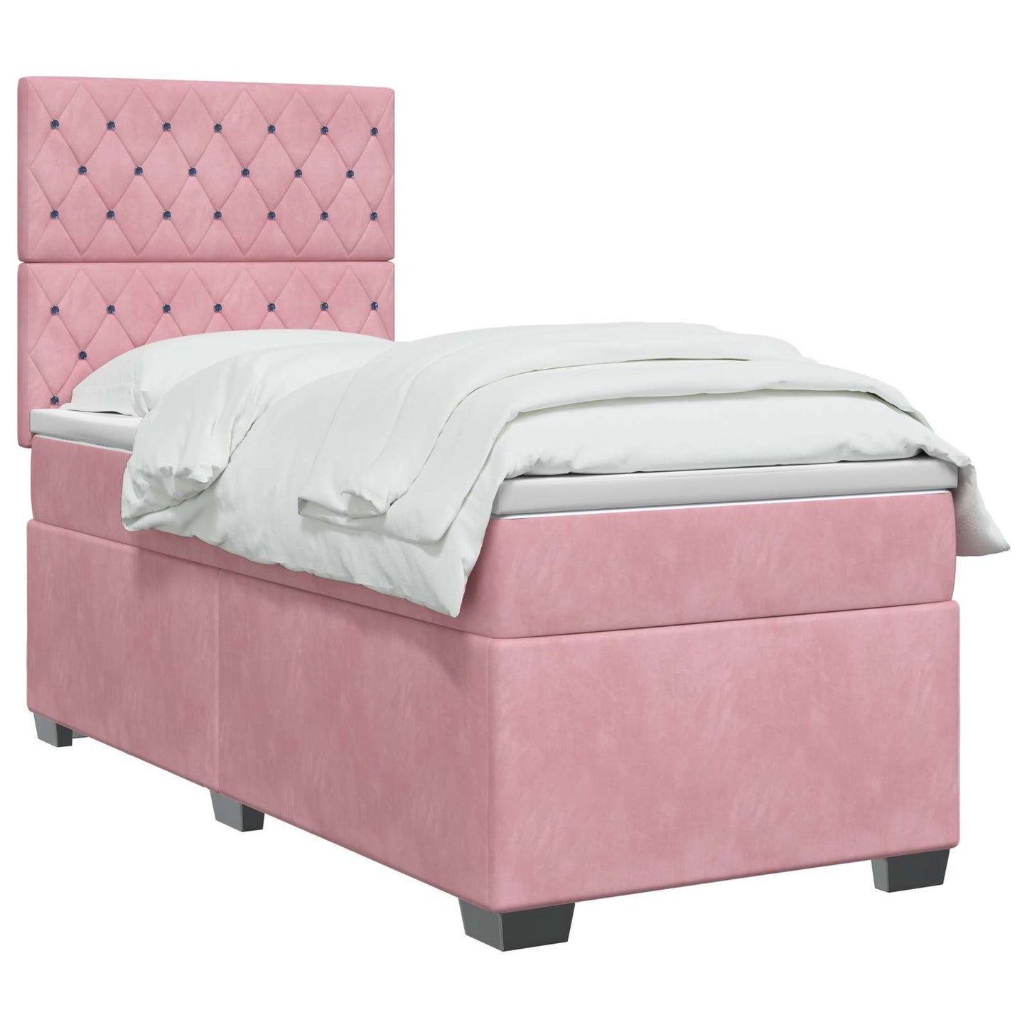Boxmadras med topmadras Lyserød 90 x 190 cm Fløjl