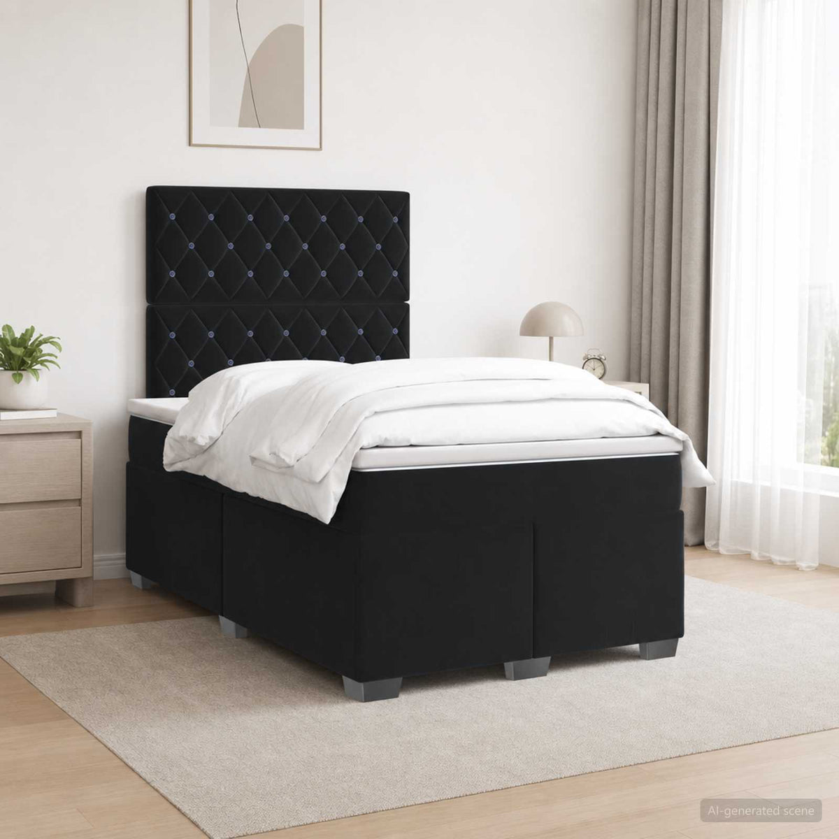 Boxmadras med topmadras med hovedgærde Sort 120 x 200 cm Fløjl