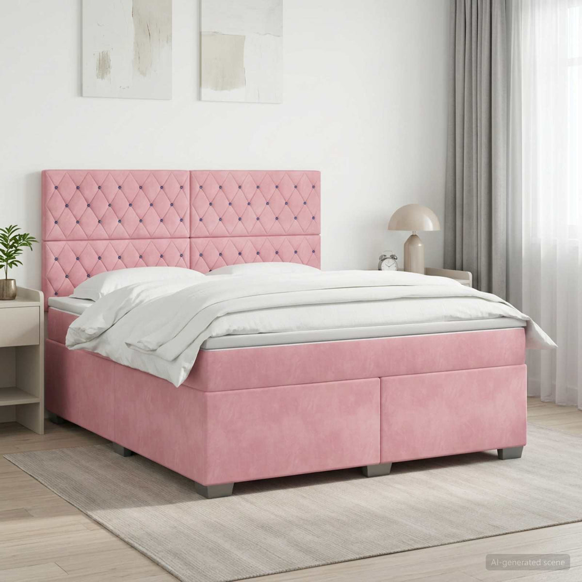 Boxmadras med topmadras Lyserød 160 x 200 cm Fløjl