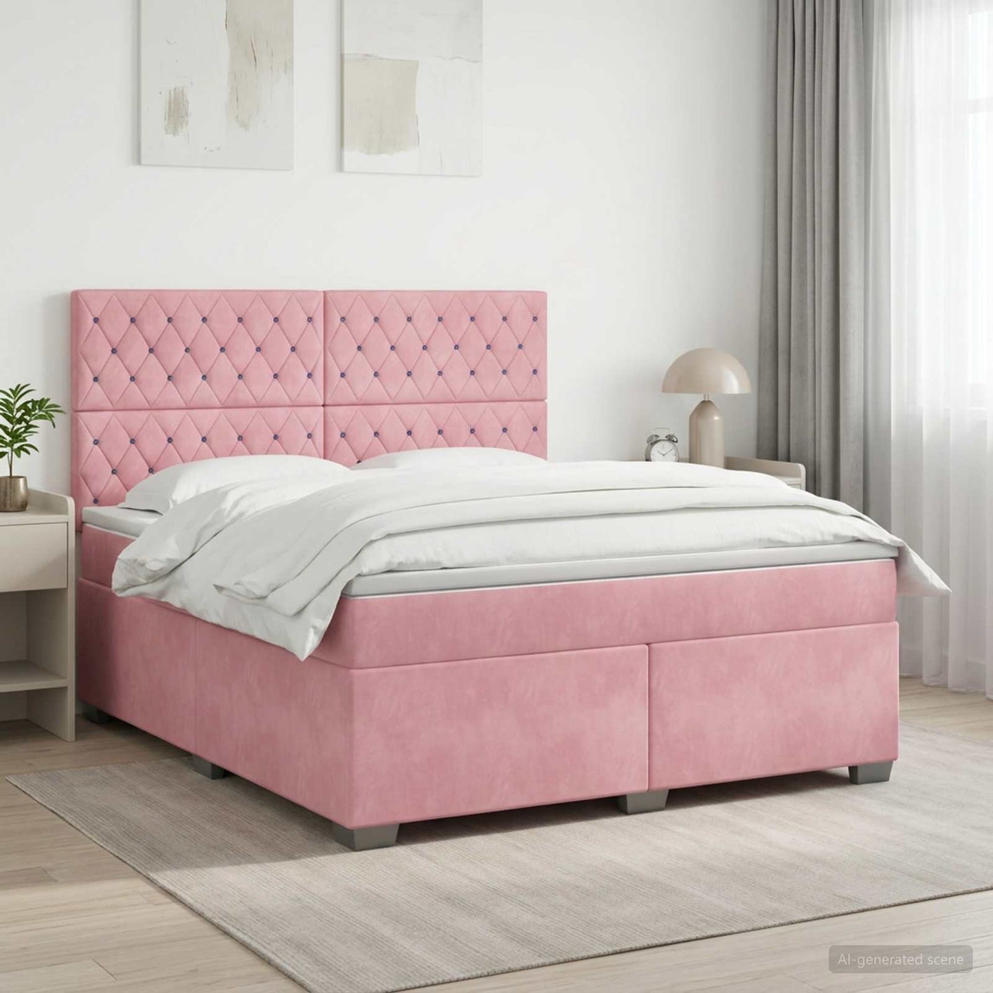 Boxmadras med topmadras Lyserød 140 x 200 cm Fløjl