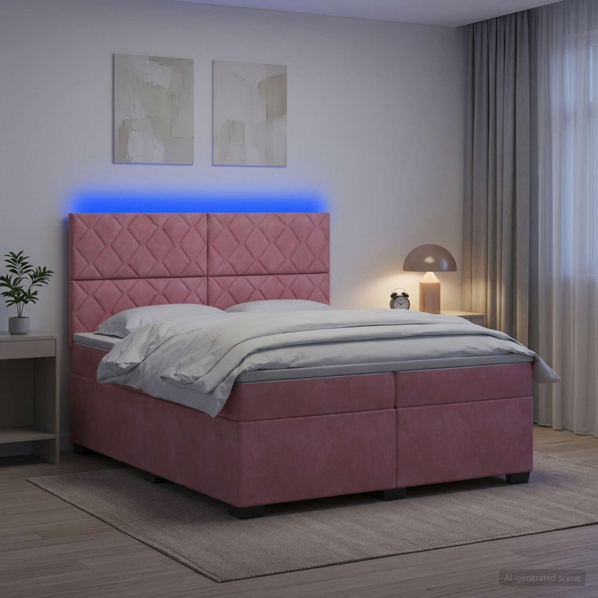Boxmadras med topmadras Lyserød 200 x 200 cm Fløjl