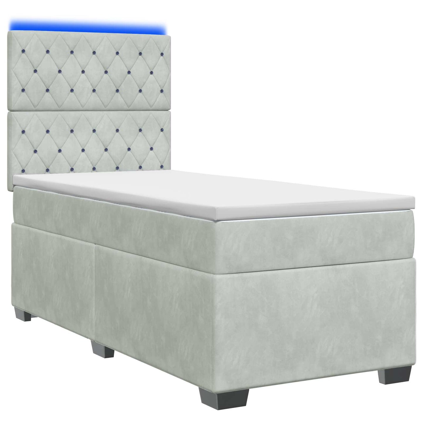 Box Spring Seng med Madras og LED Lysegrå 90 x 190 cm Fløjl