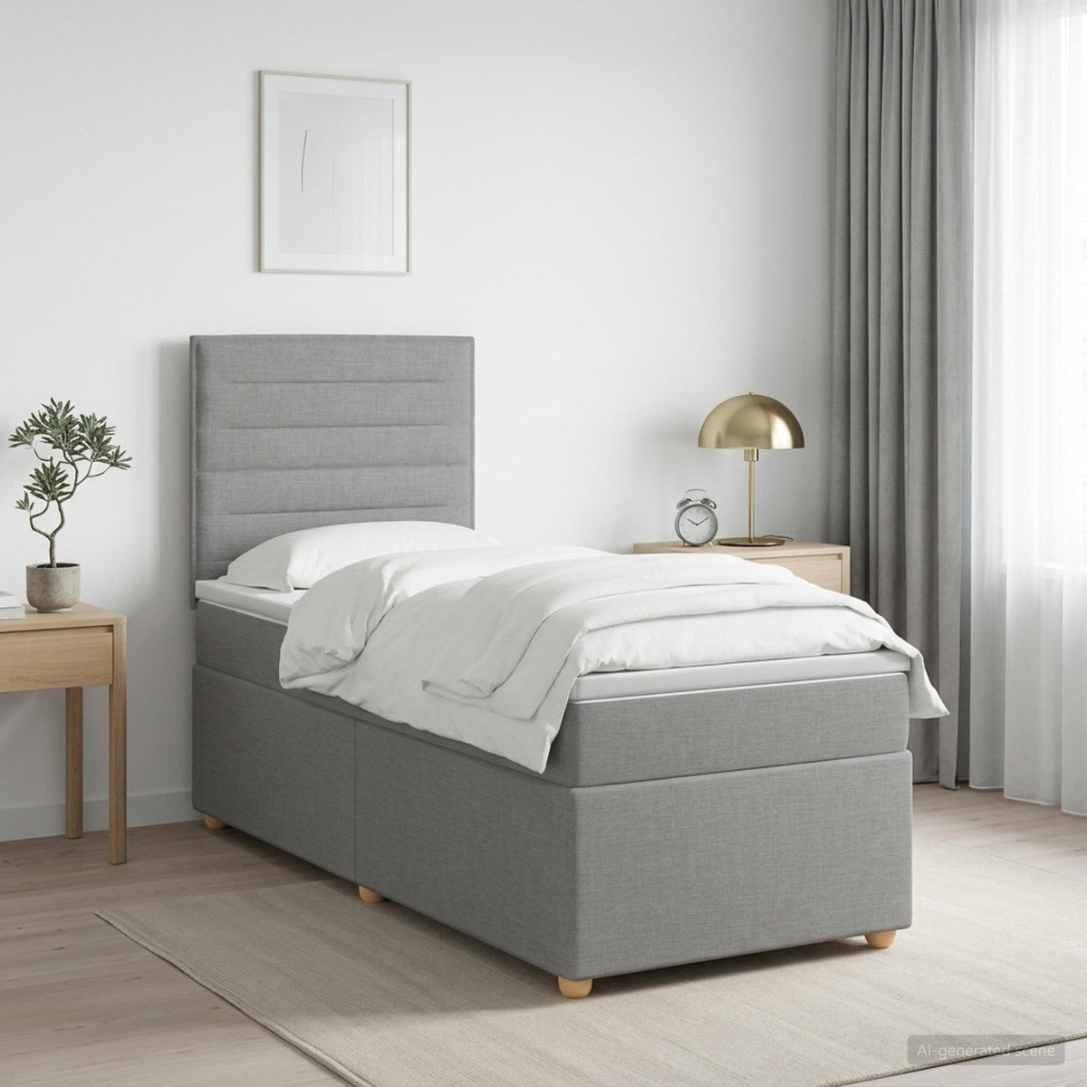 Boxmadras med topmadras med hovedgærde Lysegrå 90 x 200 cm Stof