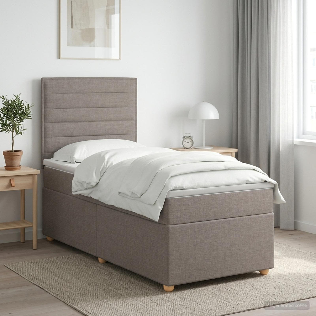 Boxmadras med topmadras med hovedgærde Gråbrun 80 x 200 cm Stof