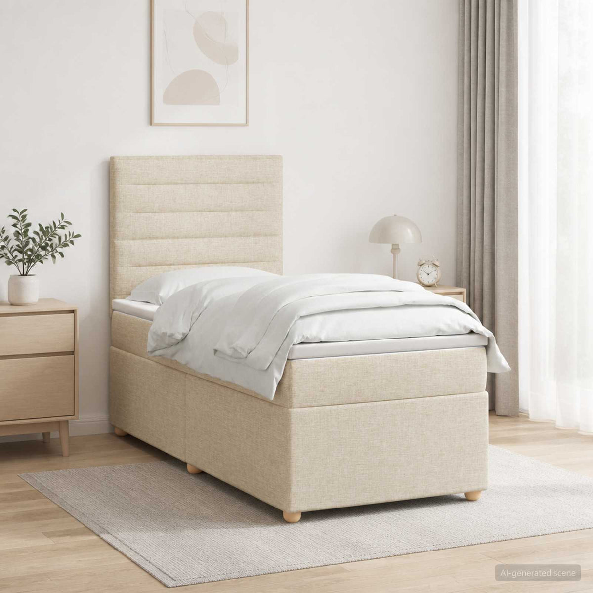 Boxmadras med topmadras Cremefarvet 90 x 190 cm Stof