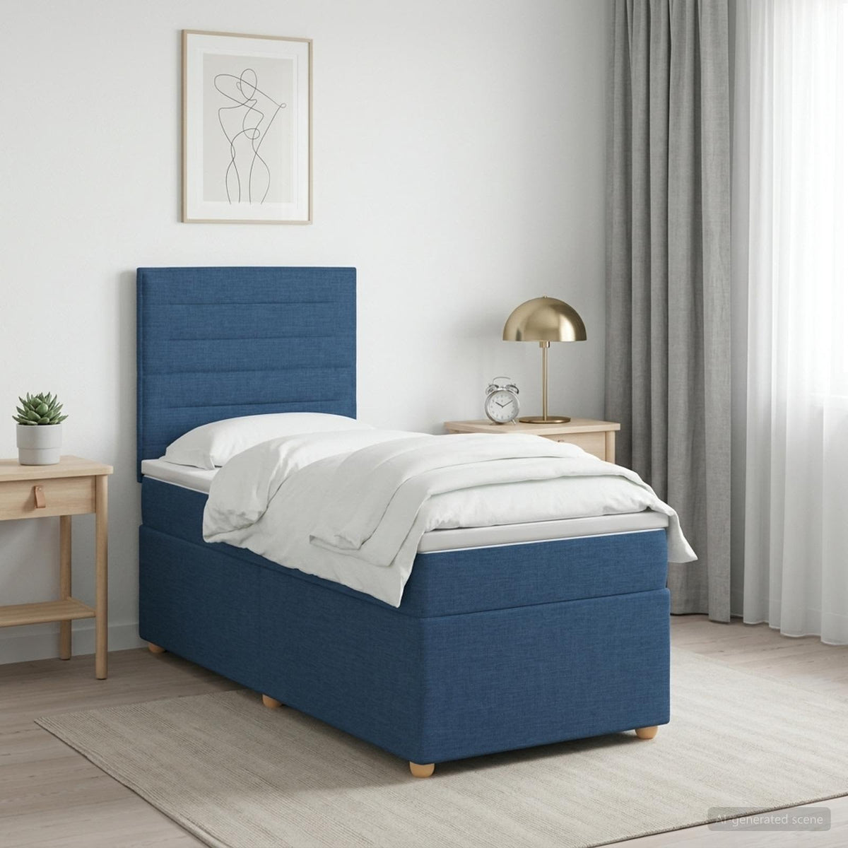 Boxmadras med topmadras med hovedgærde Blå 100 x 200 cm Stof