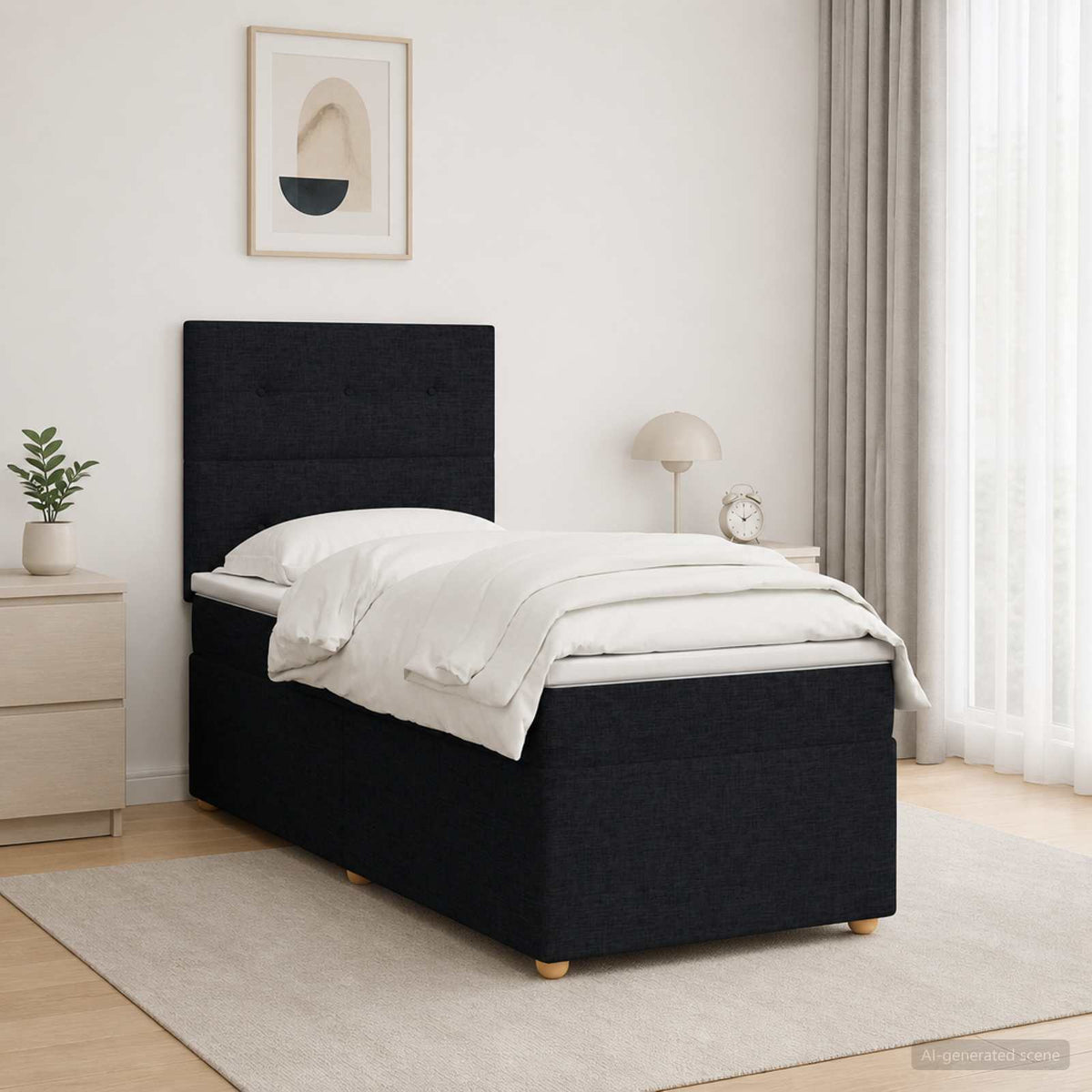Boxmadras med topmadras med hovedgærde Sort 100 x 200 cm Stof