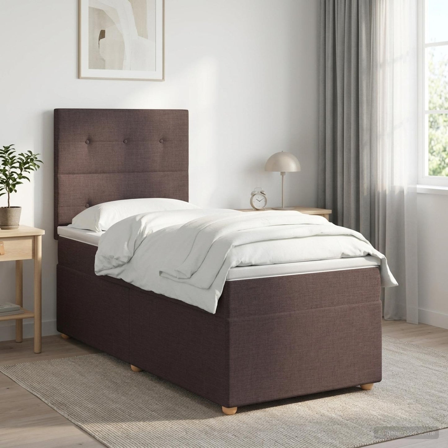 Boxmadras med topmadras Mørk Brun 90 x 190 cm Stof