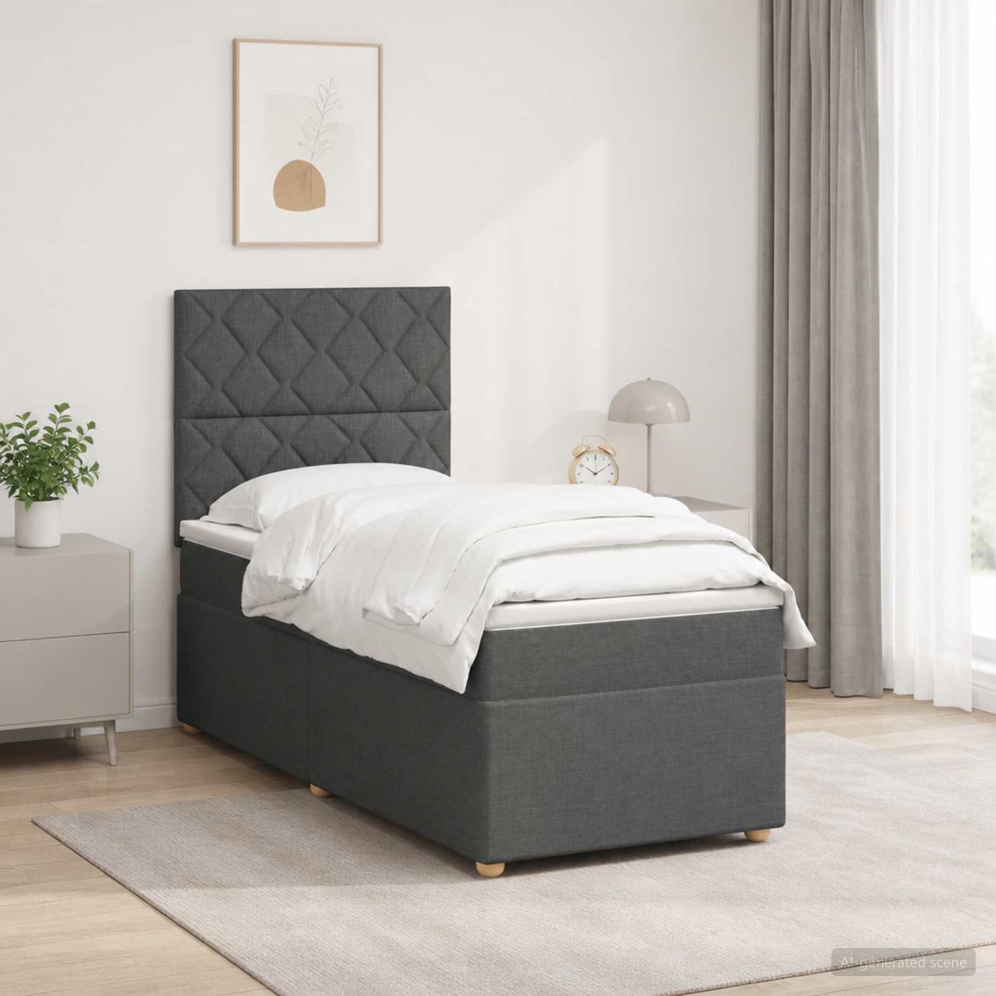 Boxmadras med topmadras Mørkegrå 100 x 200 cm Stof