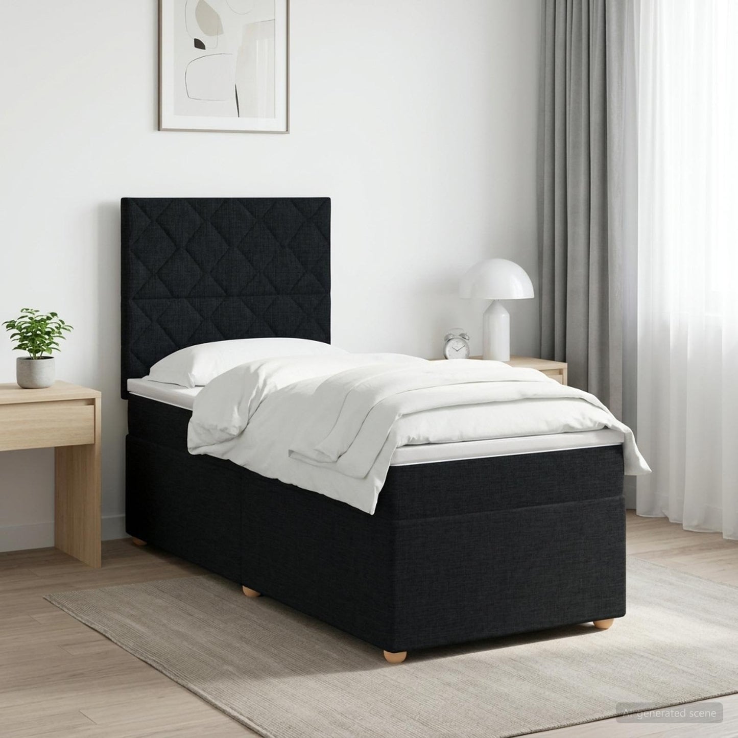 Boxmadras med topmadras med hovedgærde Sort 90 x 190 cm Stof