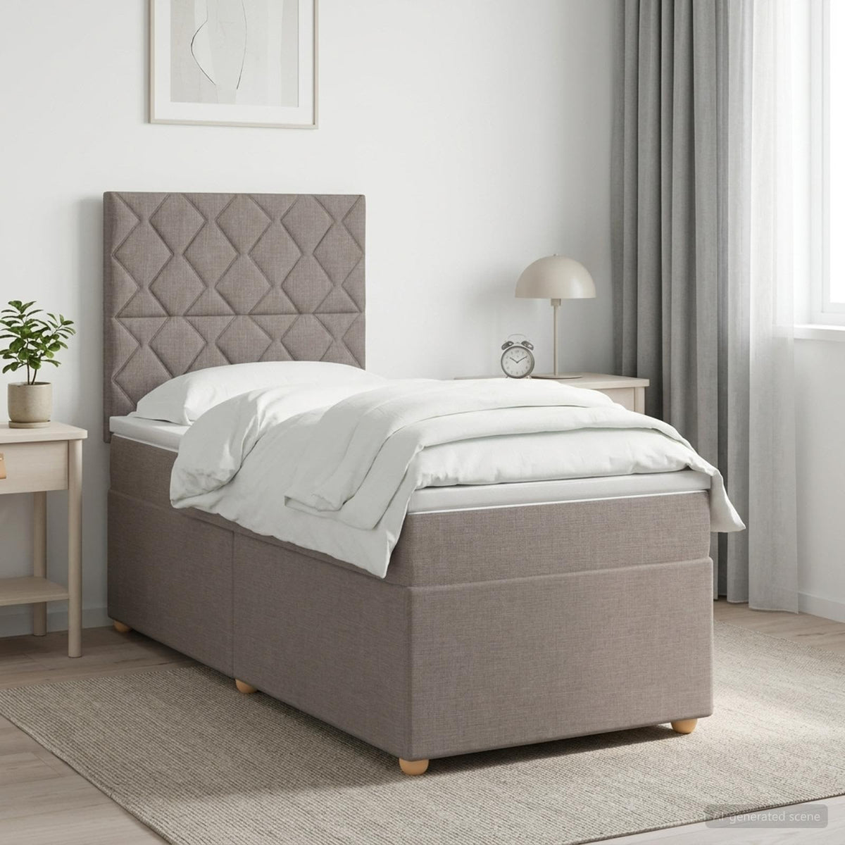 Boxmadras med topmadras med hovedgærde Gråbrun 90 x 190 cm Stof