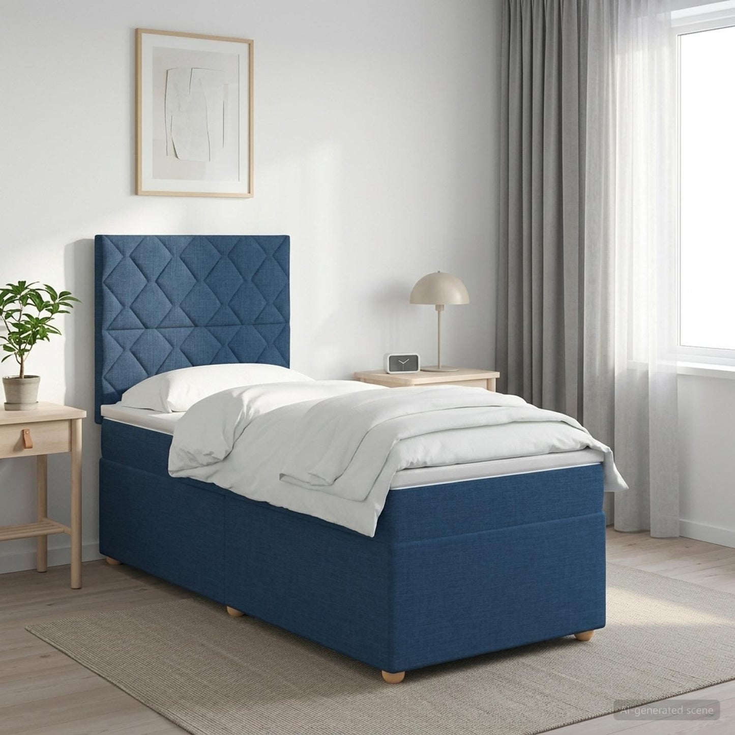 Boxmadras med topmadras med hovedgærde Blå 90 x 190 cm Stof