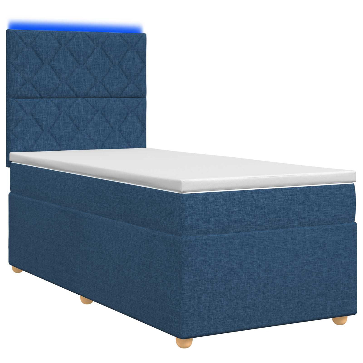 Boxmadras med topmadras med hovedgærde Blå 90 x 190 cm Stof