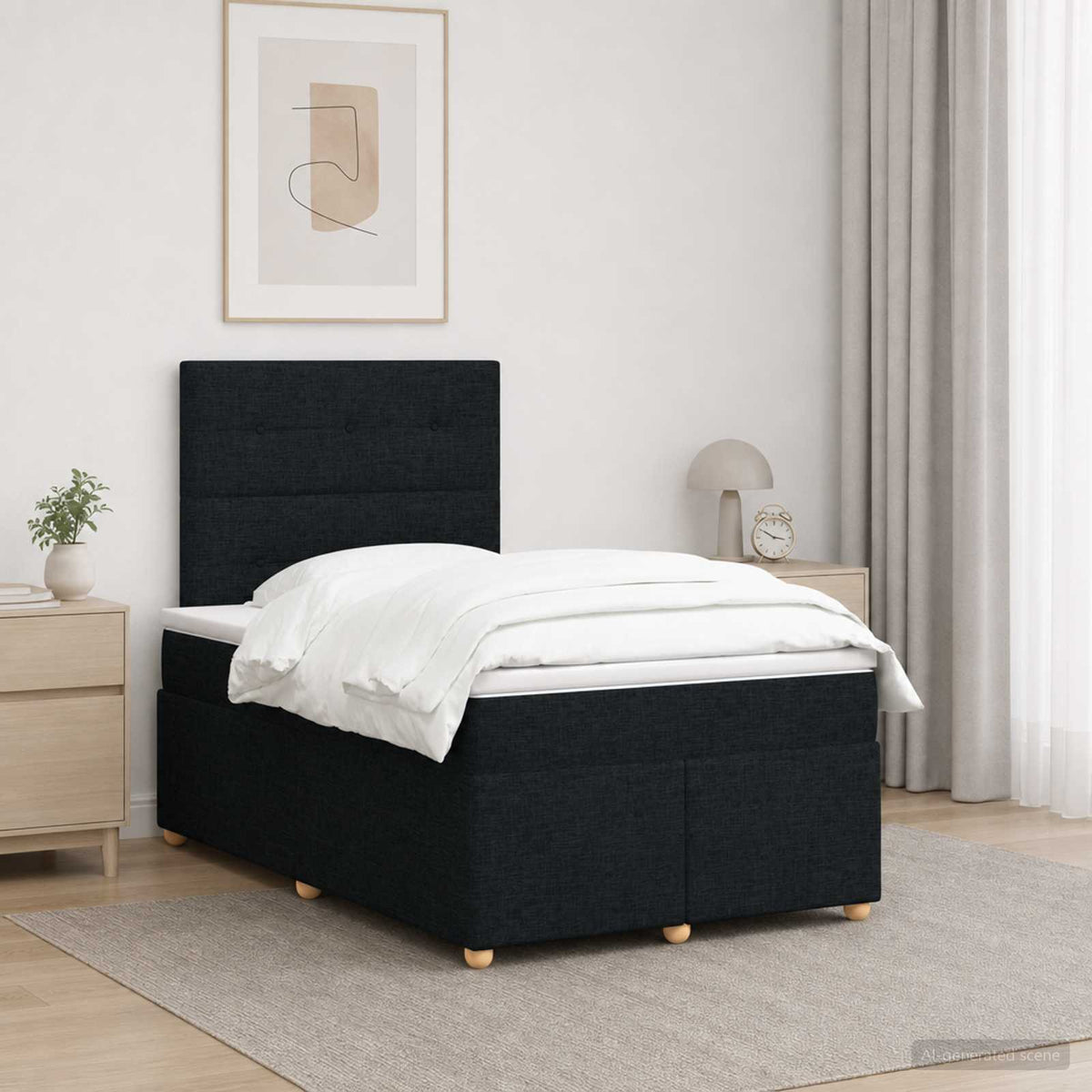 Boxmadras med topmadras med hovedgærde Sort 120 x 190 cm Stof