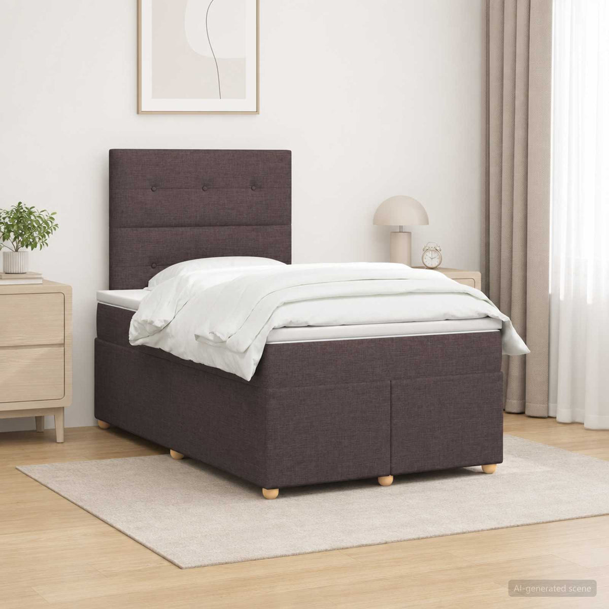 Boxmadras med topmadras Mørk Brun 120 x 190 cm Stof