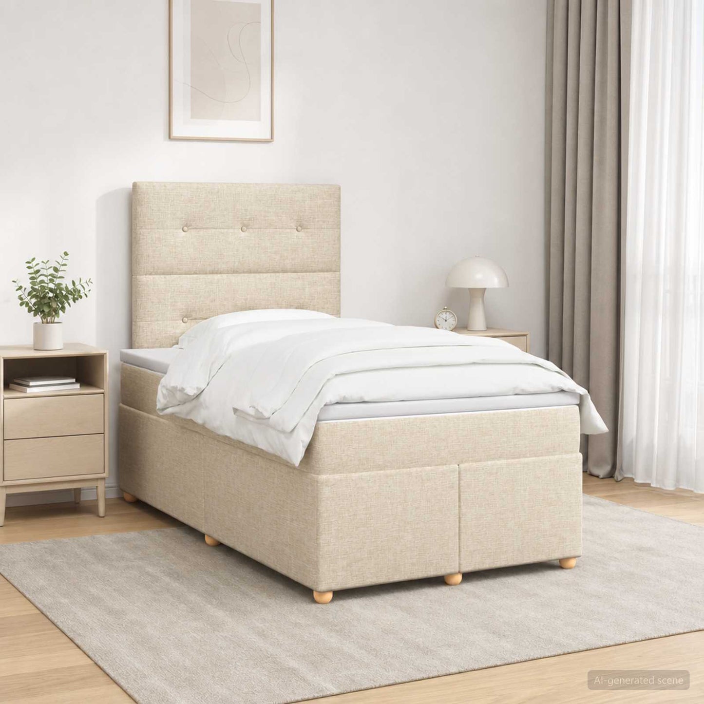 Boxmadras med topmadras Cremefarvet 120 x 190 cm Stof