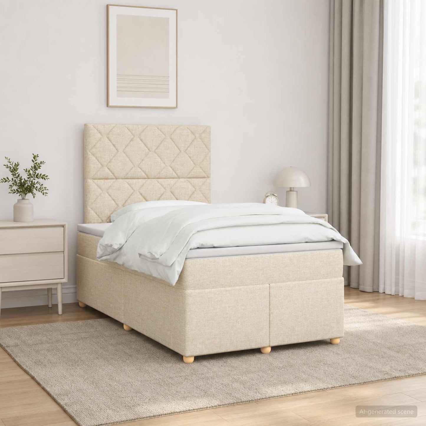 Boxmadras med topmadras Cremefarvet 120 x 200 cm Stof