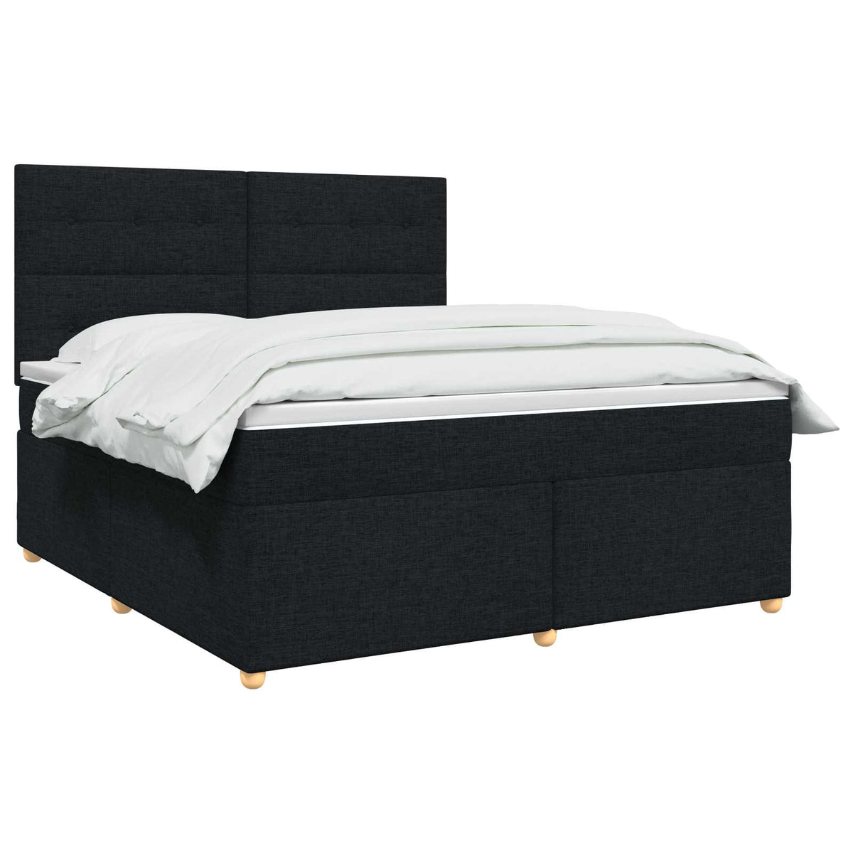Boxmadras med topmadras med hovedgærde Sort 140 x 200 cm Stof
