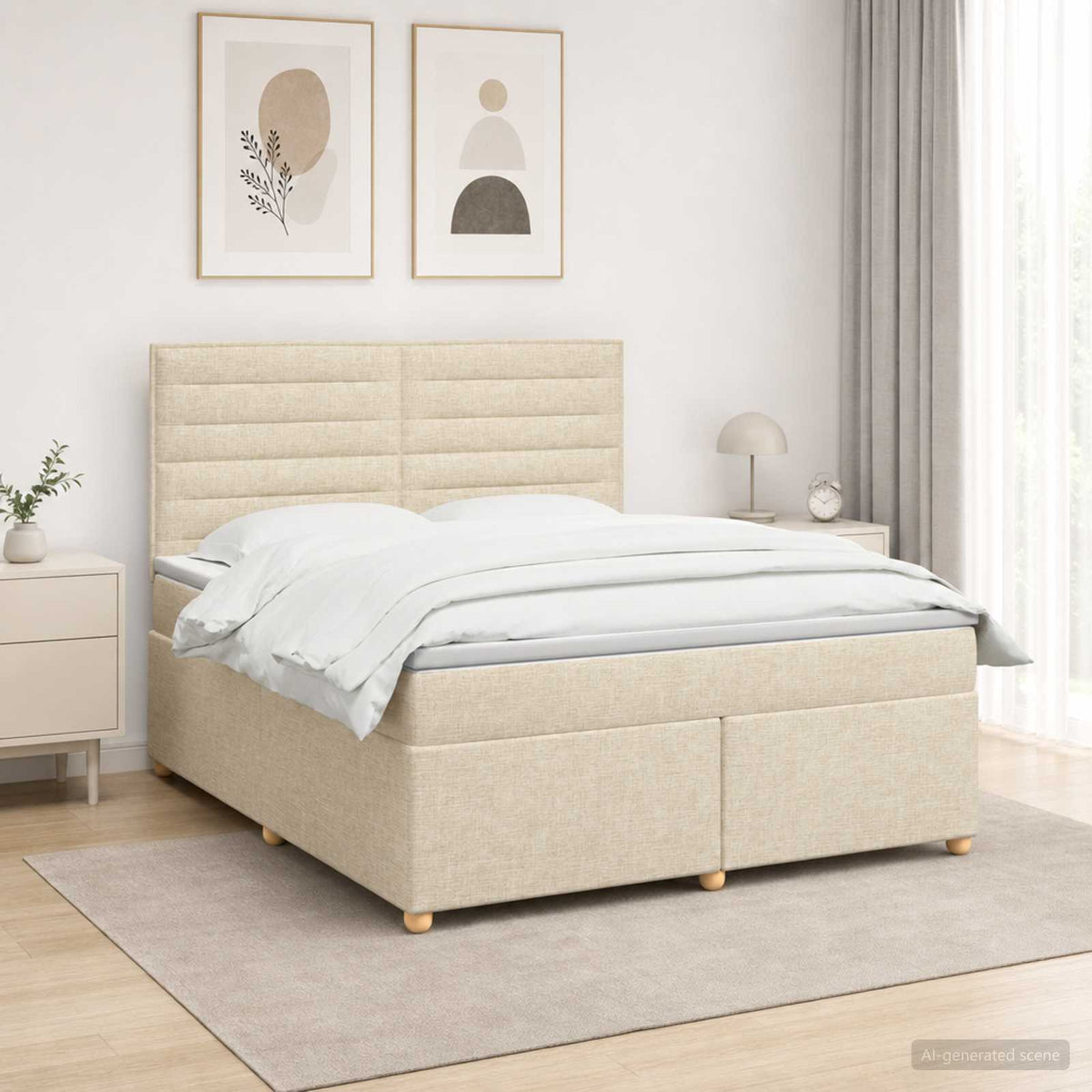 Boxmadras med topmadras Cremefarvet 180 x 200 cm Stof