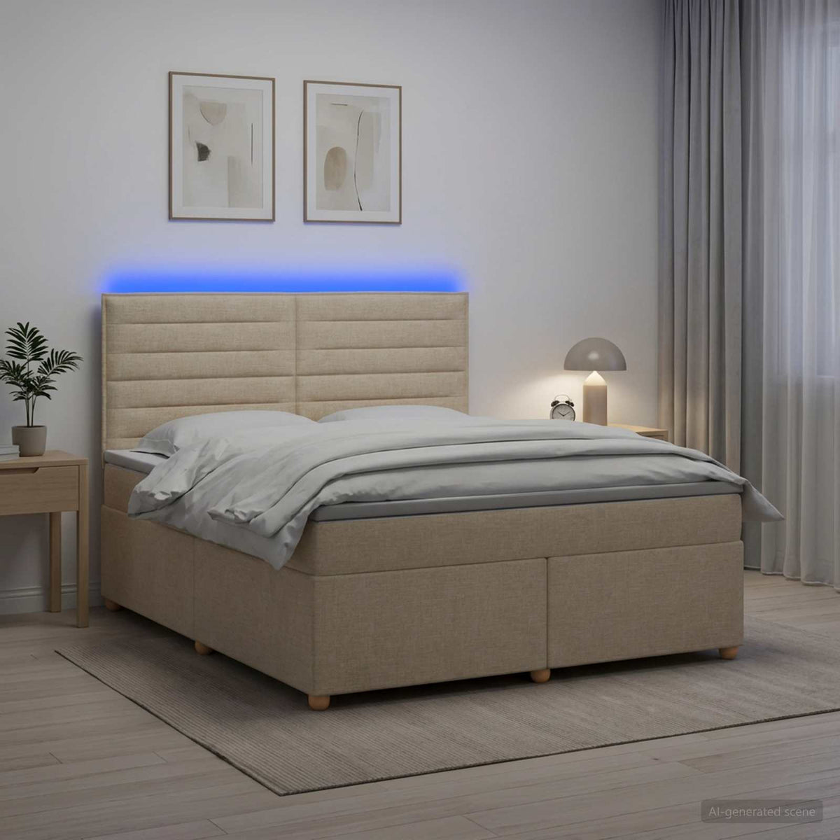 Boxmadras med topmadras Cremefarvet 180 x 200 cm Stof