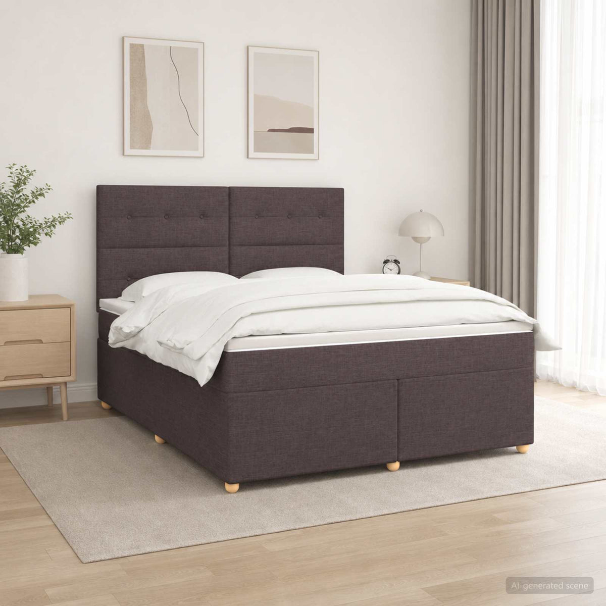 Boxmadras med topmadras Mørk Brun 160 x 200 cm Stof