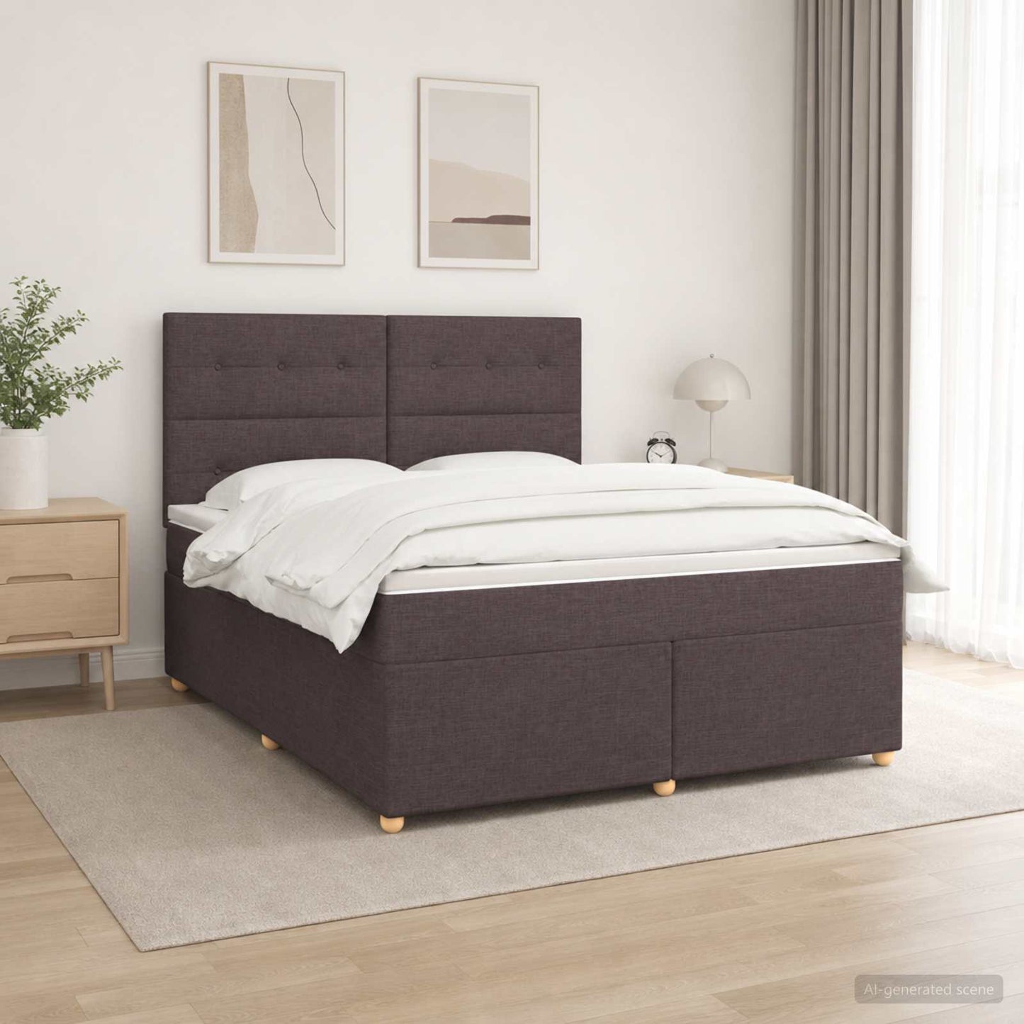 Boxmadras med topmadras Mørk Brun 180 x 200 cm Stof