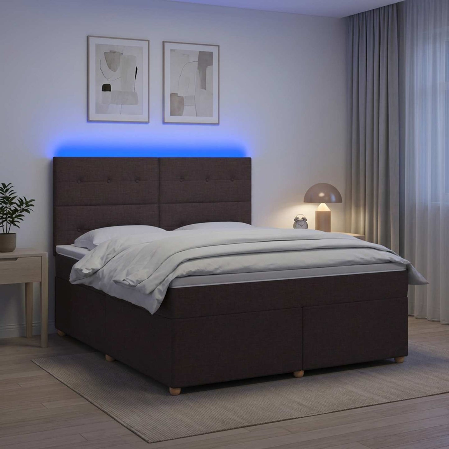 Boxmadras med topmadras Mørk Brun 140 x 190 cm Stof