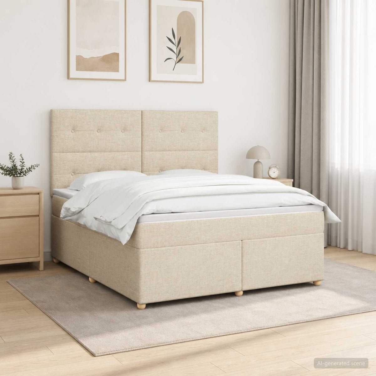 Boxmadras med topmadras Cremefarvet 140 x 190 cm Stof