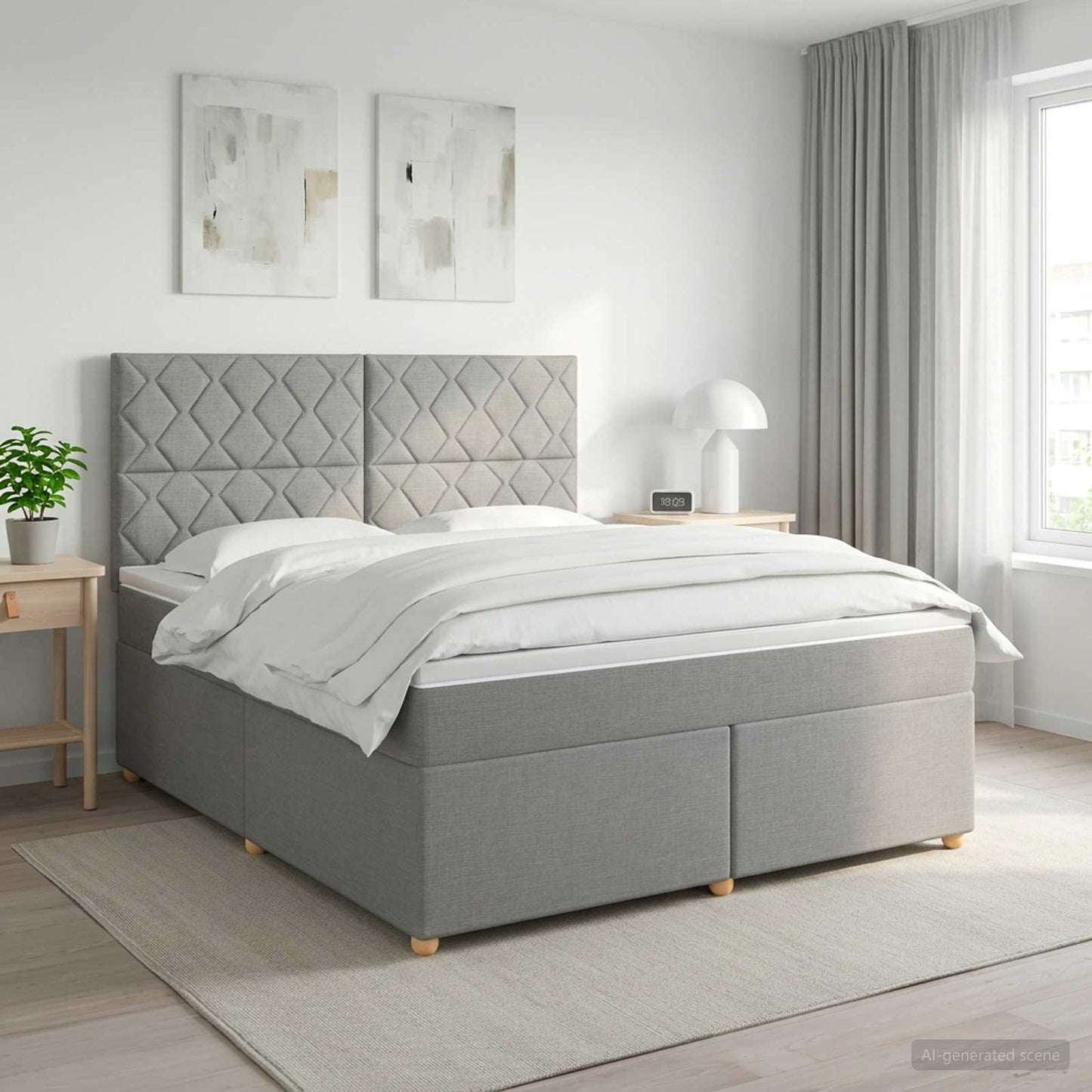 Boxmadras med topmadras Lysegrå 140 x 190 cm Stof