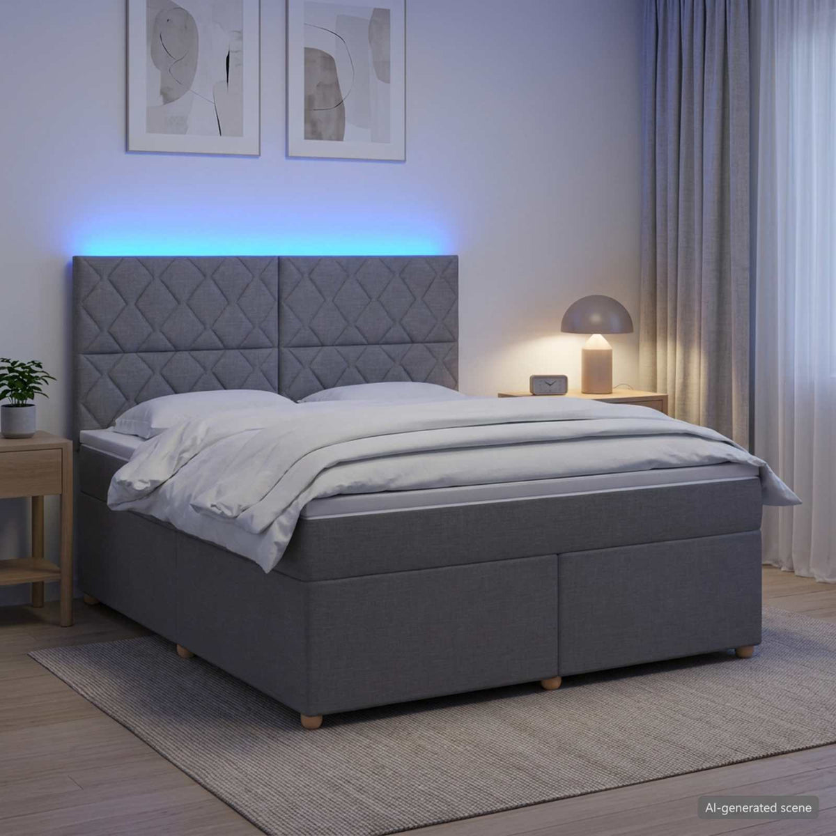 Boxmadras med topmadras Lysegrå 160 x 200 cm Stof