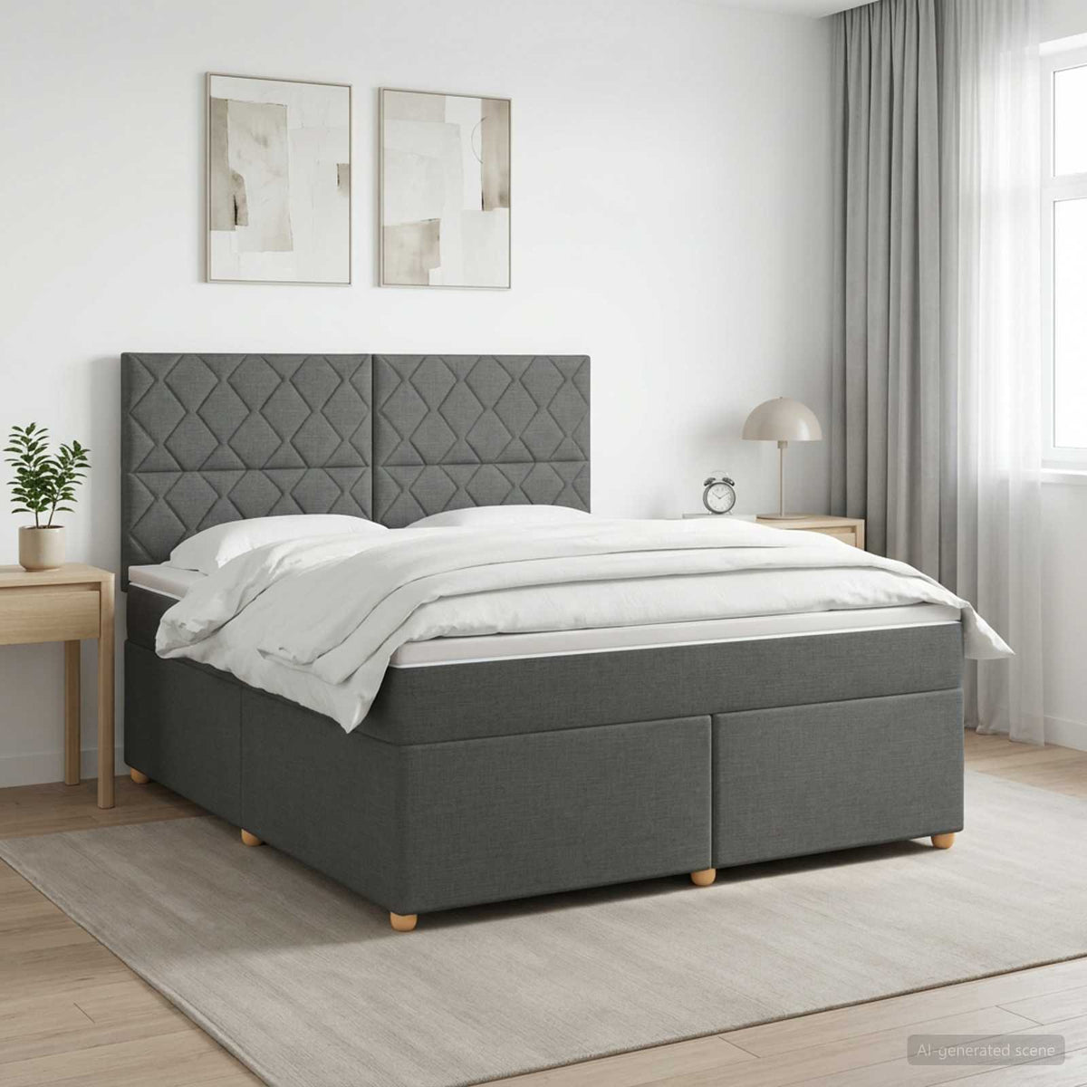 Boxmadras med topmadras Mørkegrå 140 x 190 cm Stof