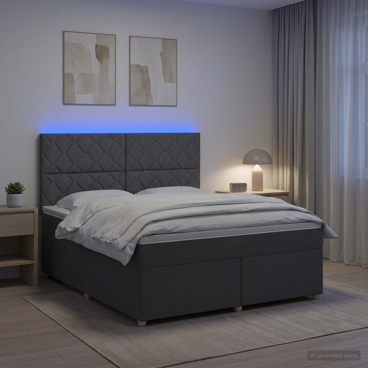 Boxmadras med topmadras Mørkegrå 140 x 190 cm Stof