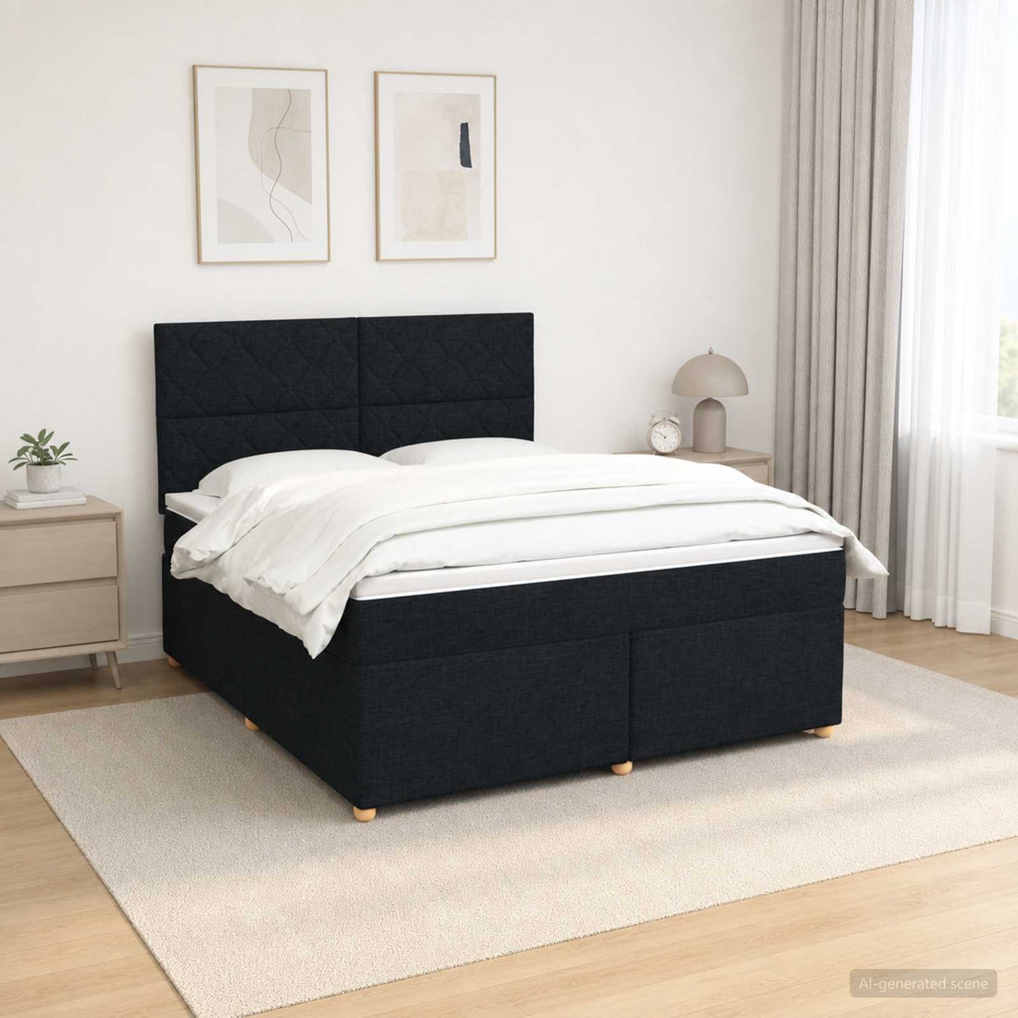 Boxmadras med topmadras med hovedgærde Sort 140 x 190 cm Stof
