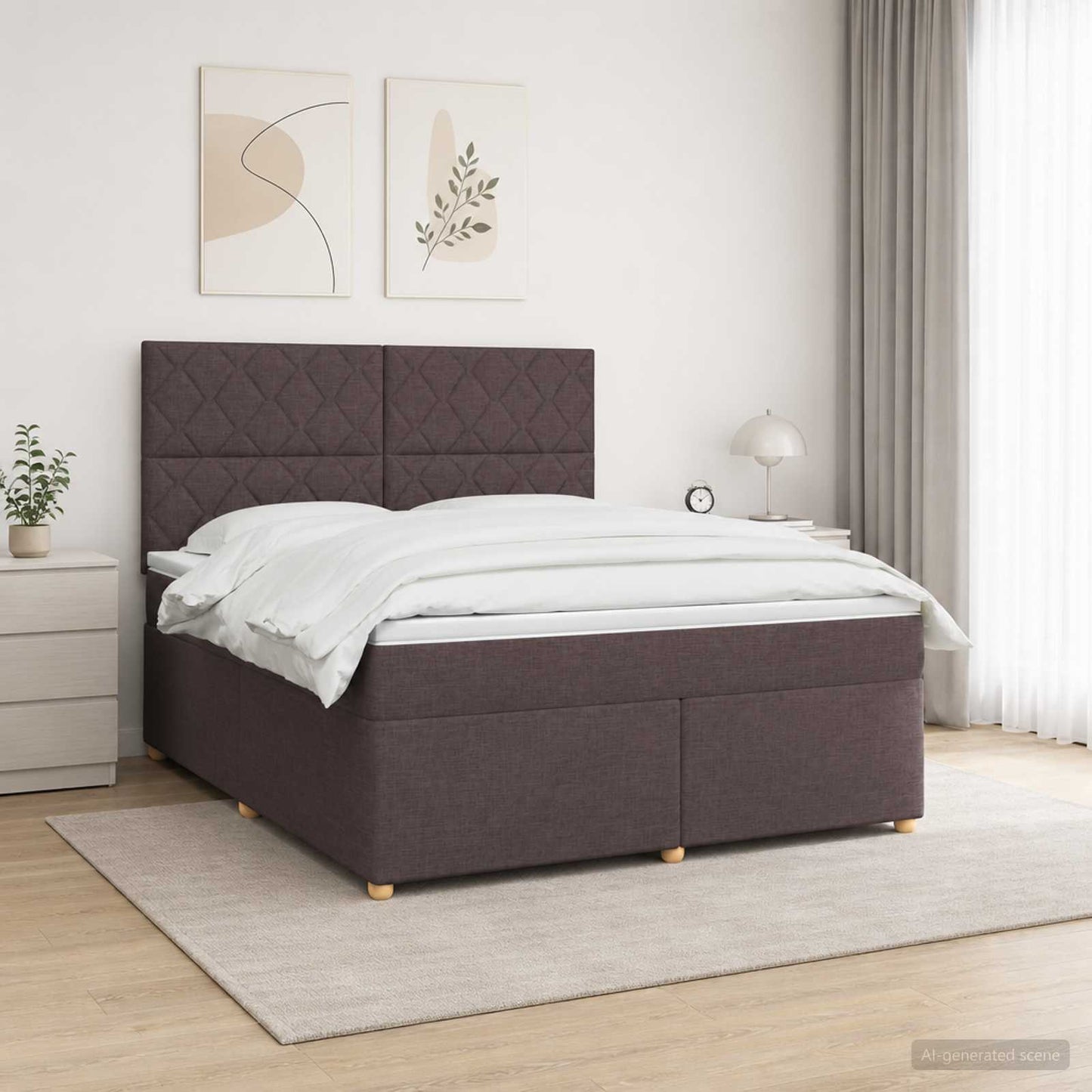 Boxmadras med topmadras Mørk Brun 140 x 200 cm Stof