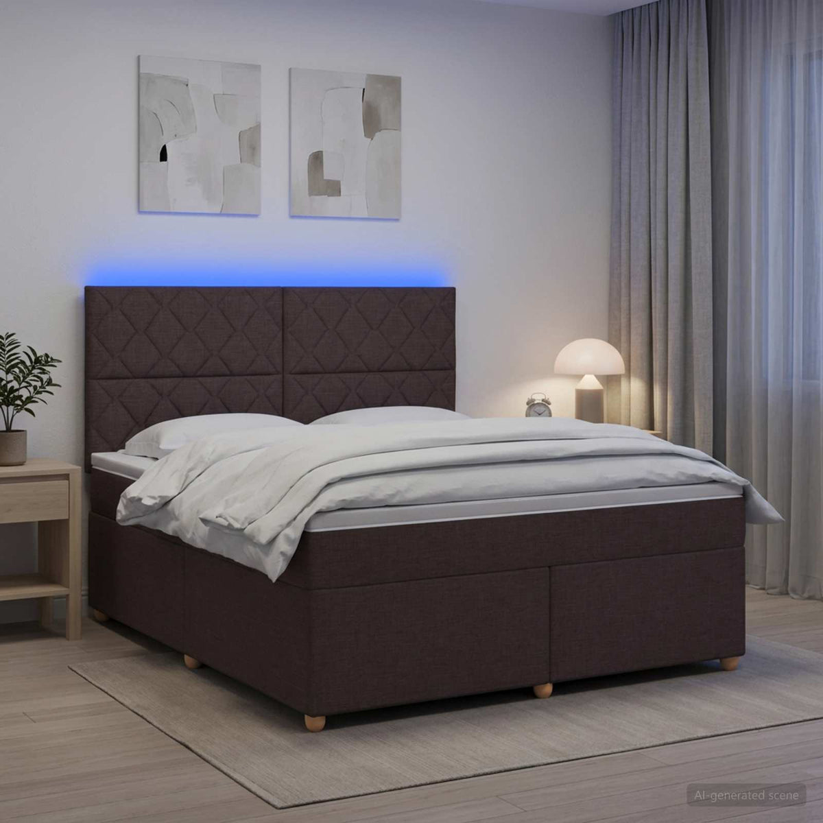 Boxmadras med topmadras Mørk Brun 140 x 200 cm Stof