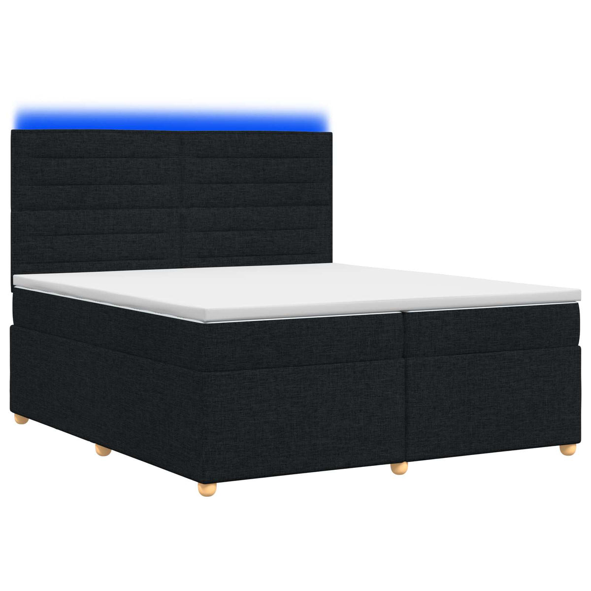 Boxmadras med topmadras med hovedgærde Sort 200 x 200 cm Stof