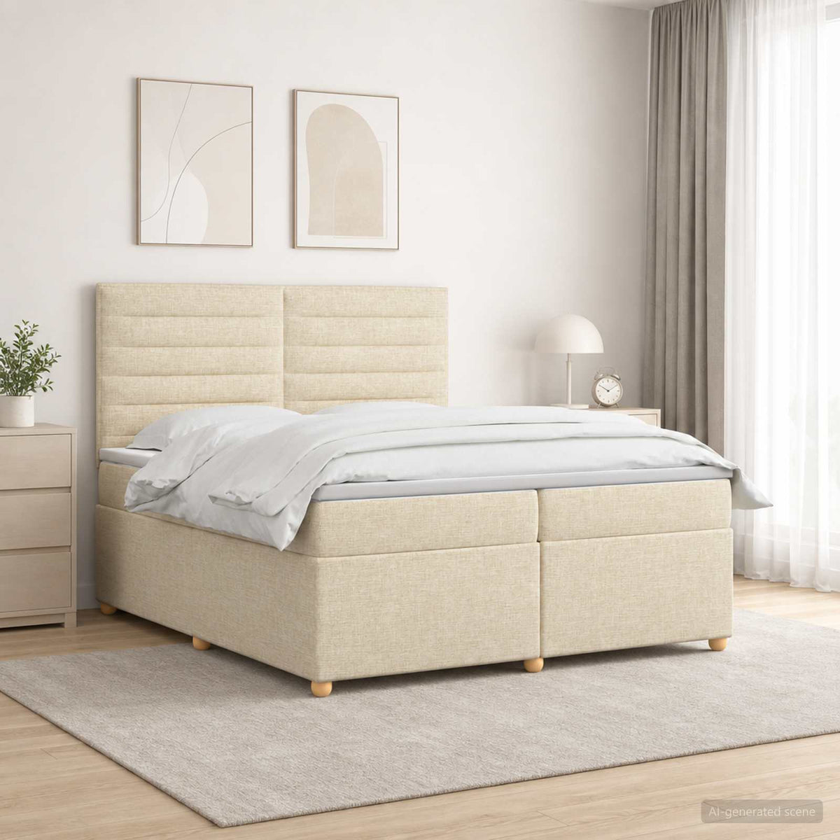 Boxmadras med topmadras Cremefarvet 200 x 200 cm Stof