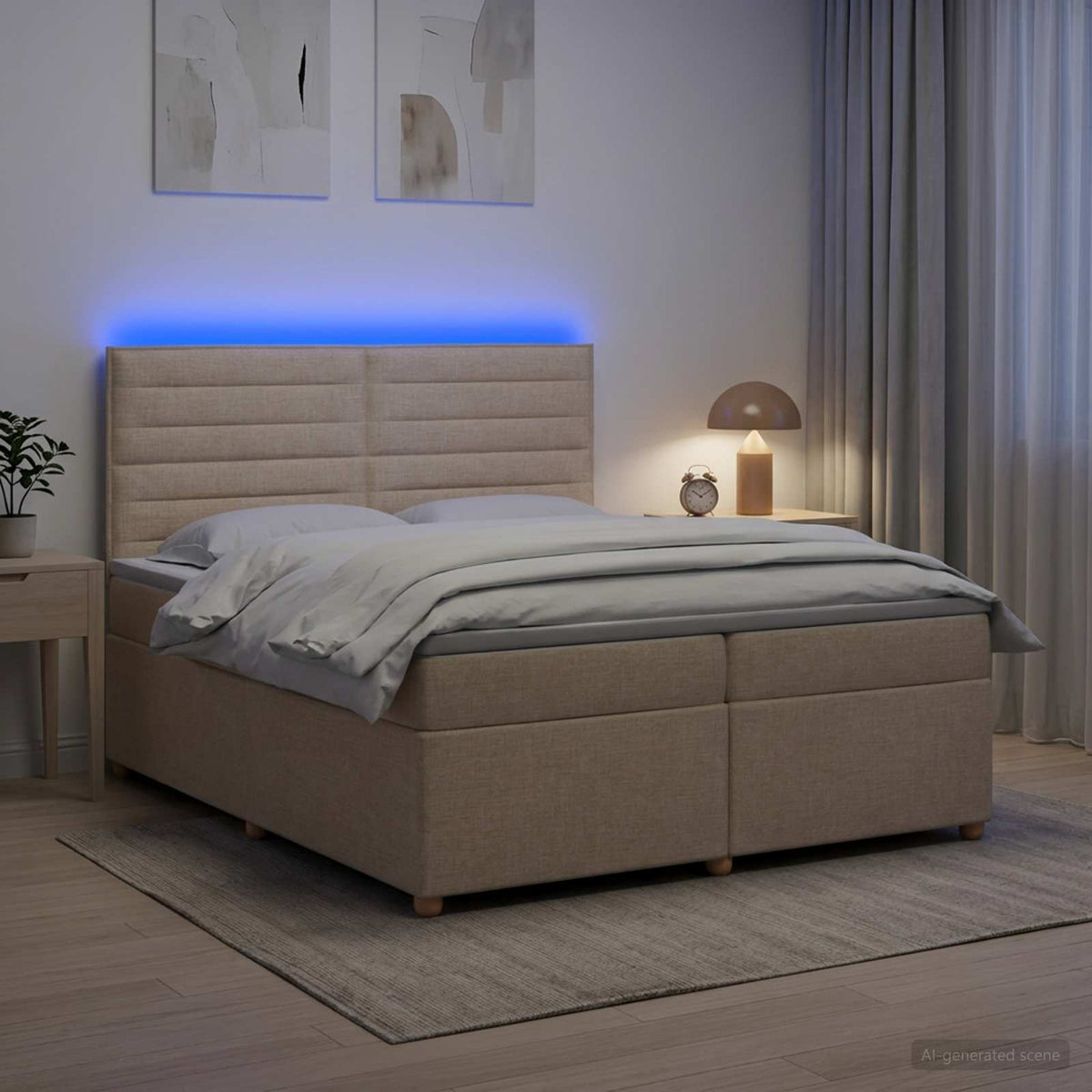 Boxmadras med topmadras Cremefarvet 200 x 200 cm Stof