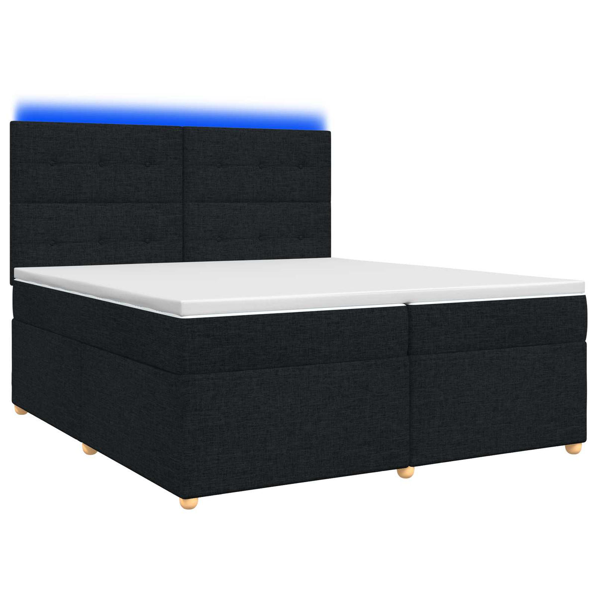 Boxmadras med topmadras med hovedgærde Sort 200 x 200 cm Stof