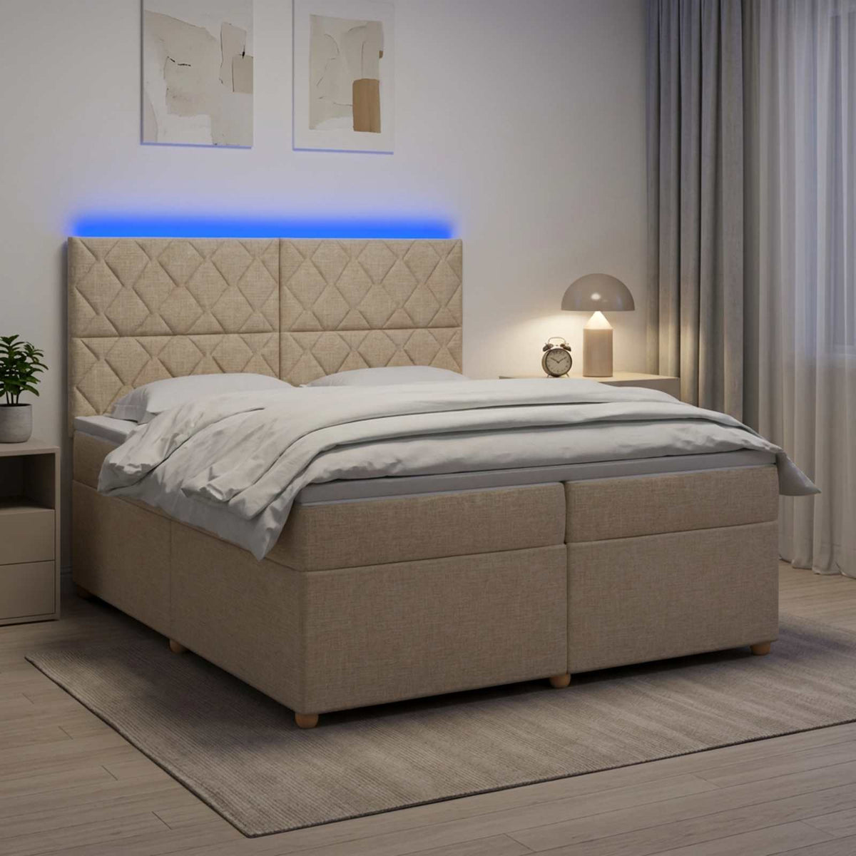 Boxmadras med topmadras Cremefarvet 200 x 200 cm Stof