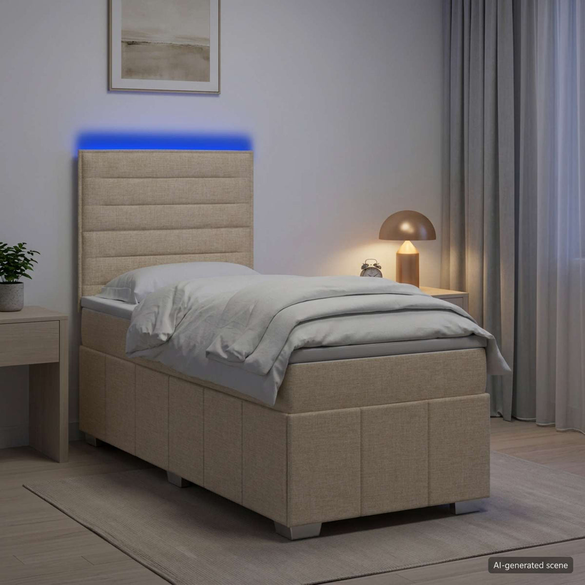 LED boksmadrasseng med madras Cremefarvet 80 x 200 cm Stof