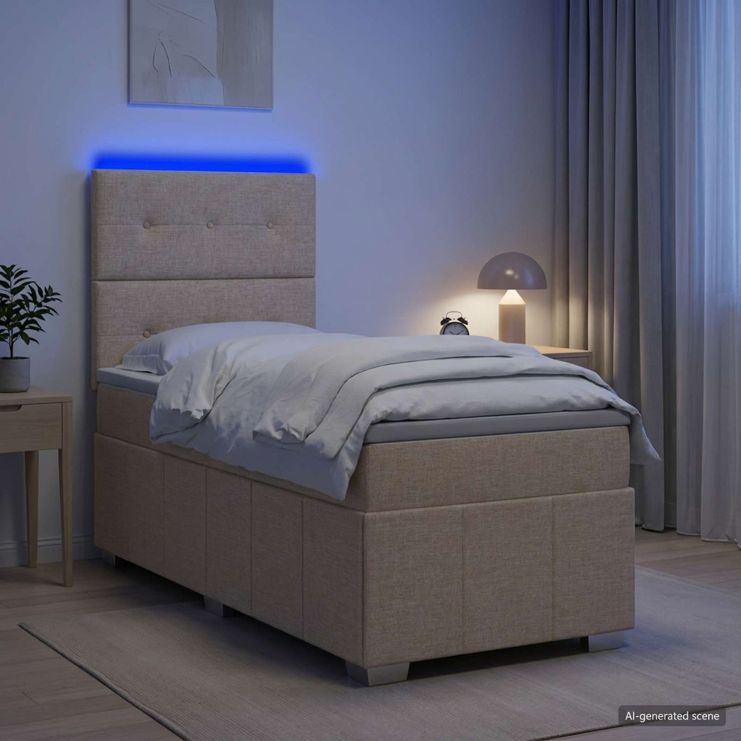 LED boksmadrasseng med madras Cremefarvet 80 x 200 cm Stof