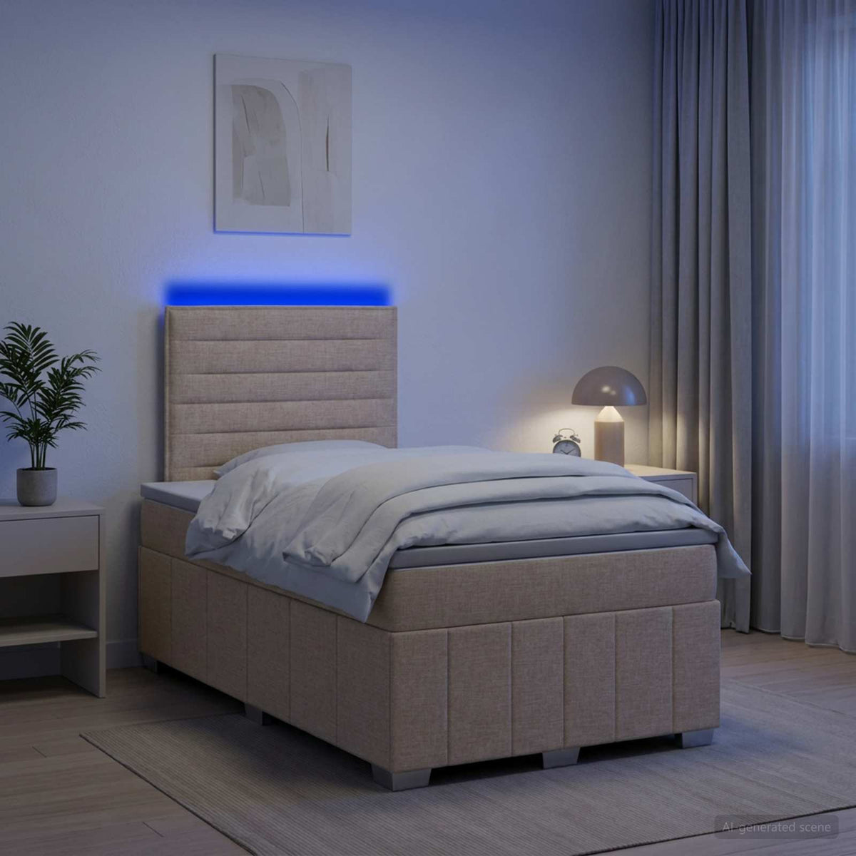 LED boksmadrasseng med madras Cremefarvet 120 x 190 cm Stof