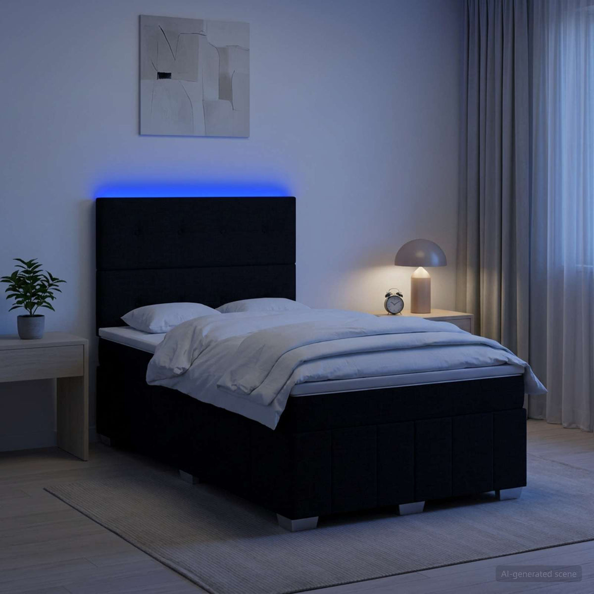 LED boksmadrasseng med madras Sort 120 x 190 cm Stof