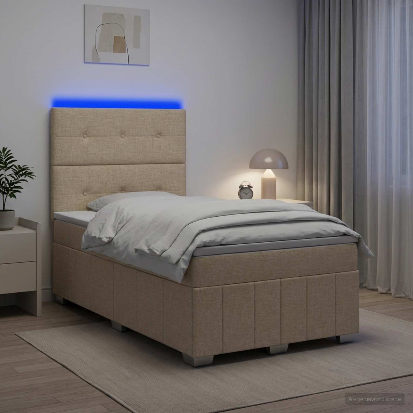 LED boksmadrasseng med madras Cremefarvet 120 x 200 cm Stof