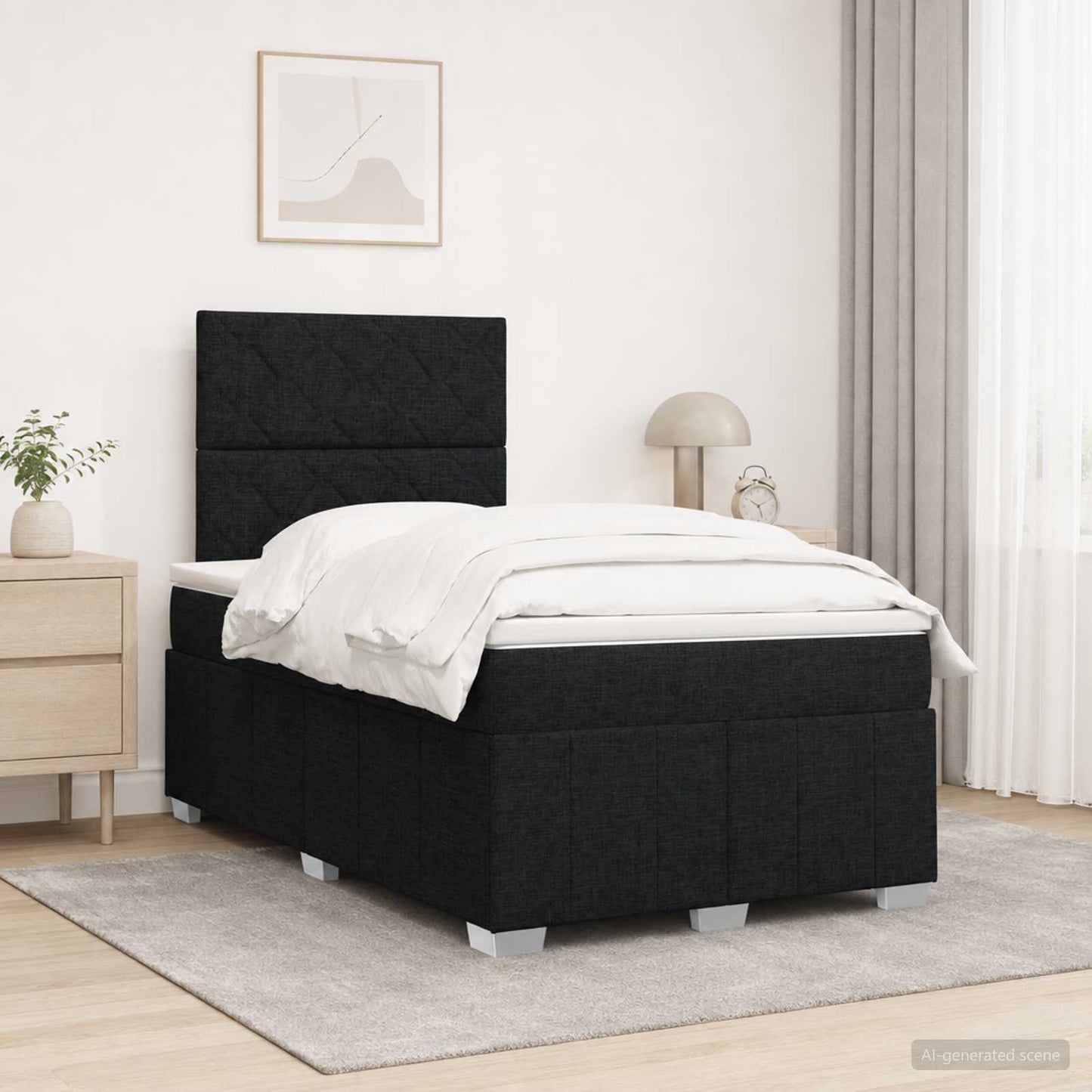 LED boksmadrasseng med madras Sort 120 x 200 cm Stof