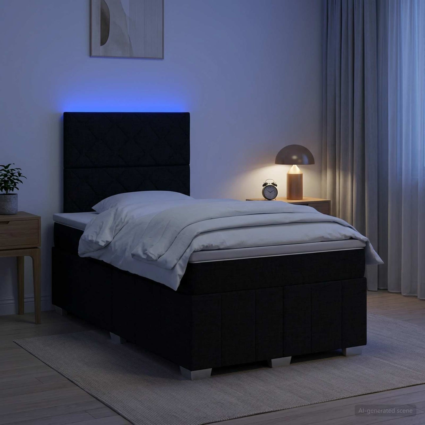 LED boksmadrasseng med madras Sort 120 x 200 cm Stof
