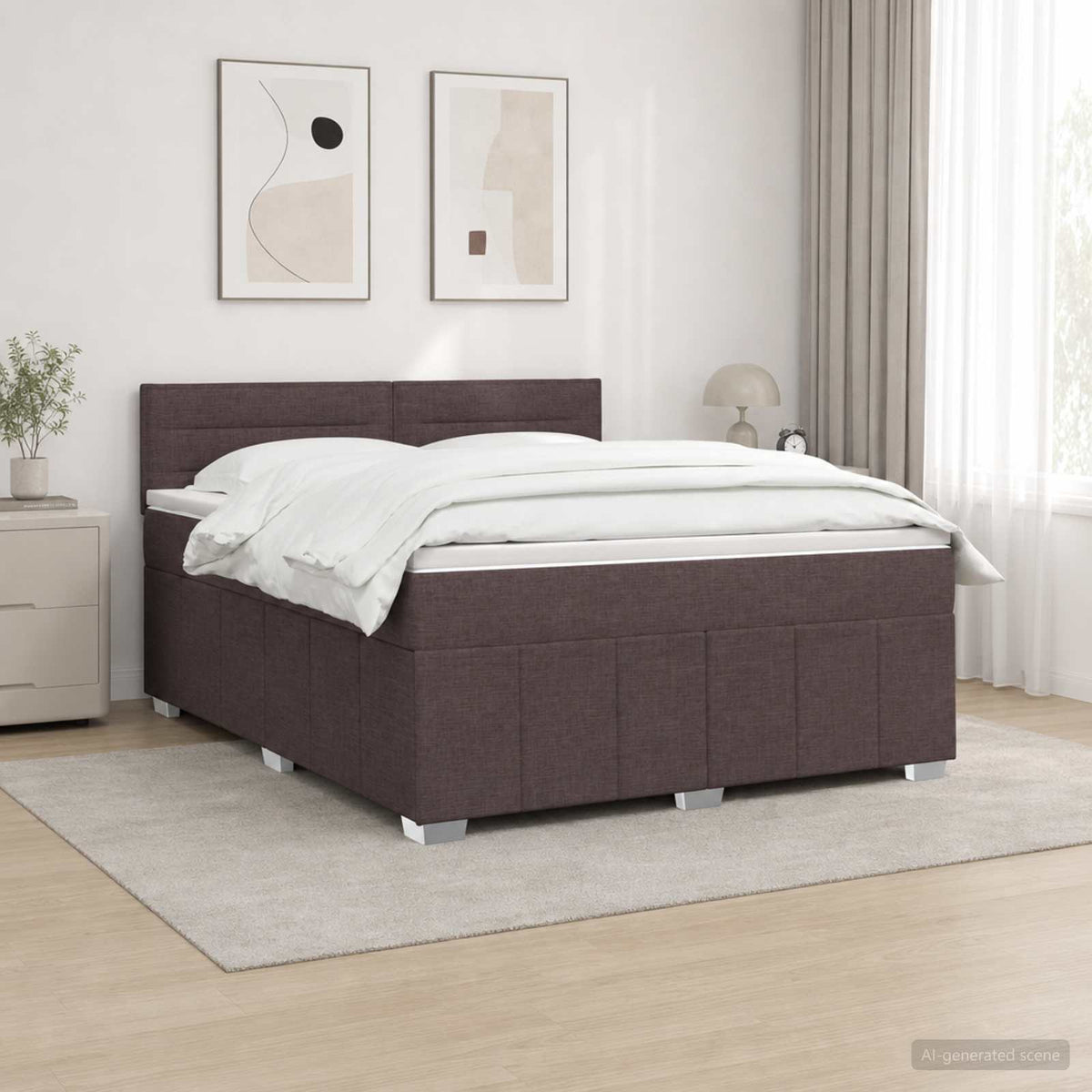 LED boksmadrasseng med madras Mørk Brun 140 x 200 cm Stof