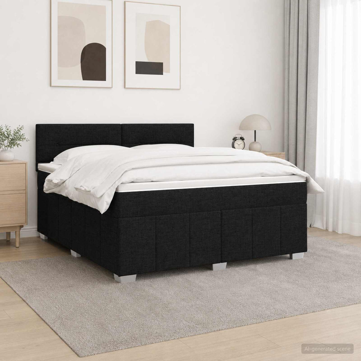LED boksmadrasseng med madras Sort 140 x 200 cm Stof